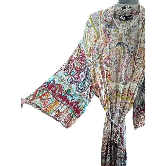 Zara Women's Multicolor Paisley kimono duster robe Size Medium - Picture 2 of 5